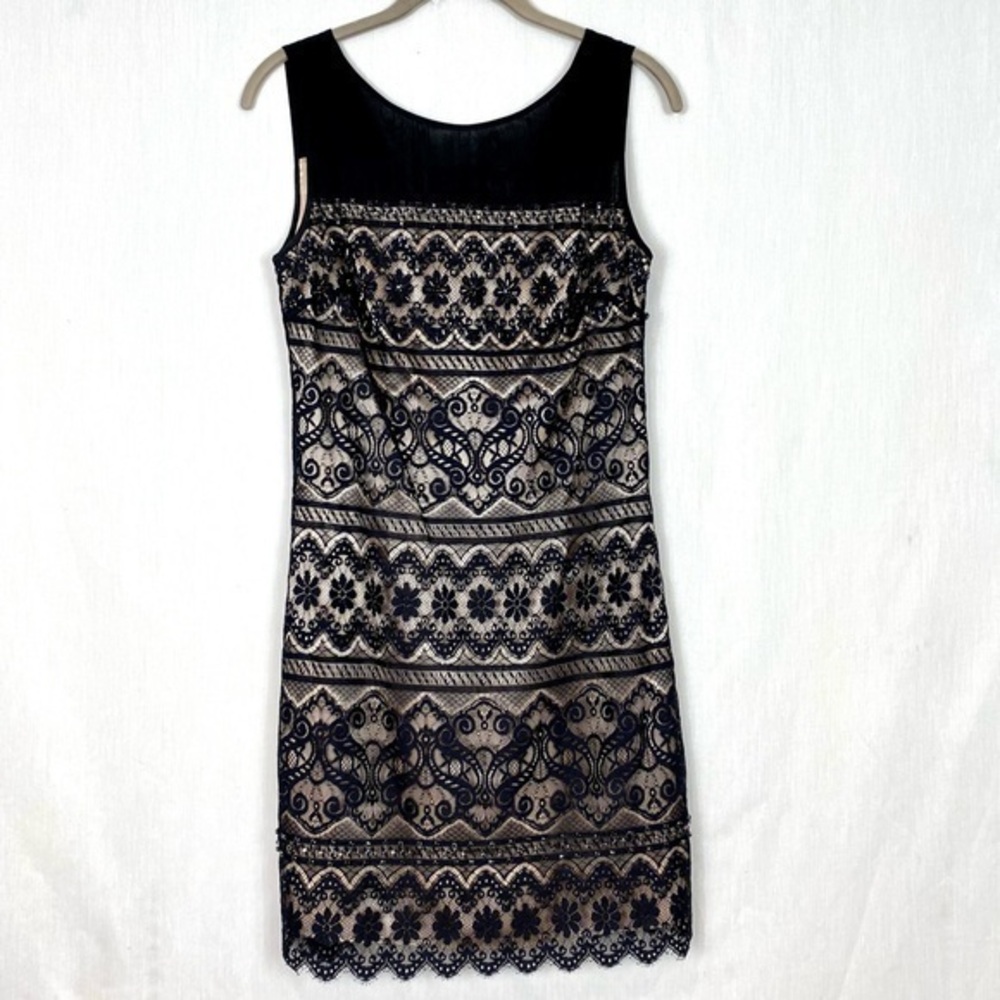 NWT Laundry By Shelli Segal Black Bleaded Lace Formal Mini Sheath Dress Sz 4